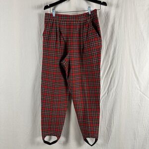 Karen Scott Vintage 90s Red Tartan Plaid Stirrup Pants Holiday Womens Size 12